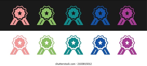 Set Five stars customer product rating review icon isolated on black and white background. Favorite, best rating, award symbol.  Vector