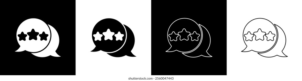 Set Five stars customer product rating review icon isolated on black and white background. Favorite, best rating, award symbol.  Vector