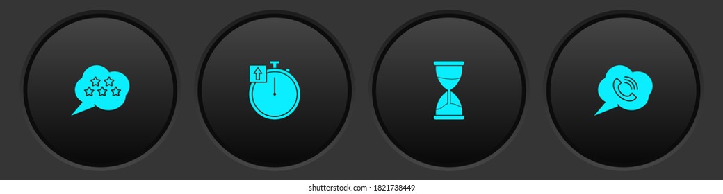 Set Five stars rating review, Stopwatch, Hourglass and Speech bubble with phone call icon. Vector.