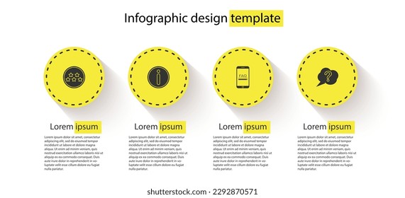 Set Five stars rating review, Information, Mobile with FAQ information and Speech bubble Question. Business infographic template. Vector