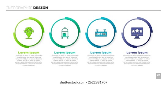 Set Five stars rating review, Suitcase, Signboard with text Hotel and . Business infographic template. Vector