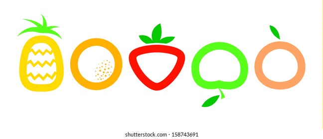 set of five stylized fruit