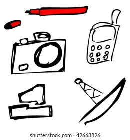 Set from five subjects drawn by ink. vector illustration