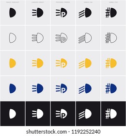 Set of five symbols (headlight) with color variant