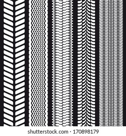 Set of five tire treads. Seamless texture. Vector illustration.