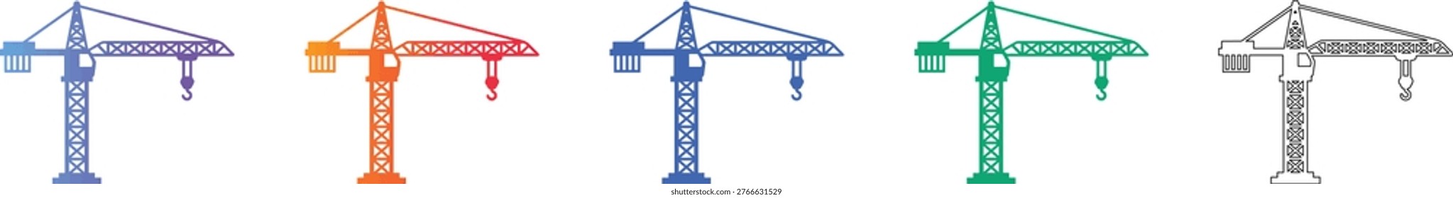Set of Five Tower Crane Vector Icons vol 1914