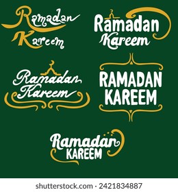 Set of five typography Ramadan Kareem illustrations.Can be used for invitations,cards,postcards.etc