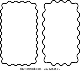 Set of Five Unique Rectangle Frames with Wavy Edges, Offering a Playful and Decorative Border Design, Ideal for Labels, Tags, and Photo Frames