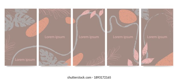 Set of five vector backgrounds with an abstract pattern. Layout for use in web design, social networks. Template for postcards, banners, invitations, posters, labels