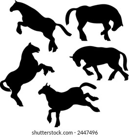 Set of Five Vector Horse Silhouettes