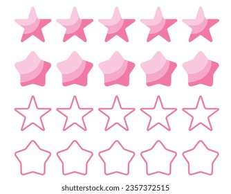 set of five vector pink shiny stars. Star figures set. Templates for design, posters, projects, banners, logos and business cards.