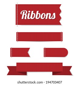 Set of five vector ribbon labels in red