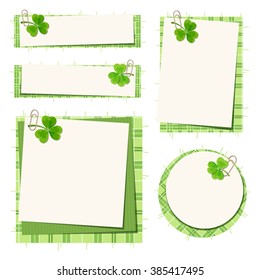 Set of five vector St. Patrick's day cards with shamrock and tartan.
