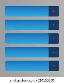 Set of five web buttons with red arrow or circle. Vector buttons