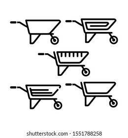 Set of five wheelbarrow model icons. Vector icon