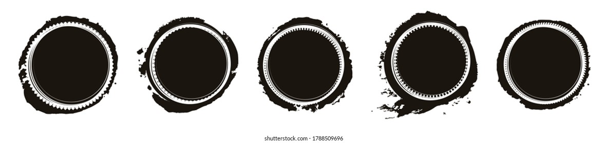 Set of five white frames on black grunge stains for your design.