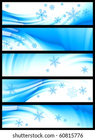 set of five winter banners, vector  without gradient