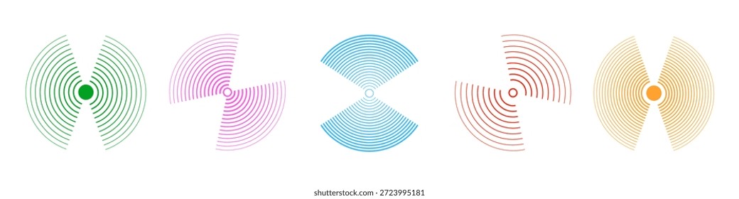 Conjunto de cinco señales inalámbricas, ondas de sonido iconos radiales minimalistas