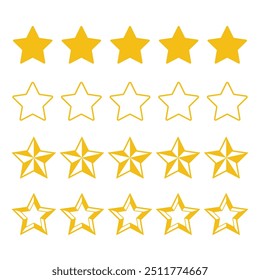 Conjunto de cinco estrellas amarillas iconos vectoriales para el ranking o la concesión, especial, lujo, premium.