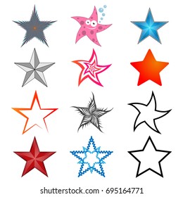 a set of five-pointed stars on a white background