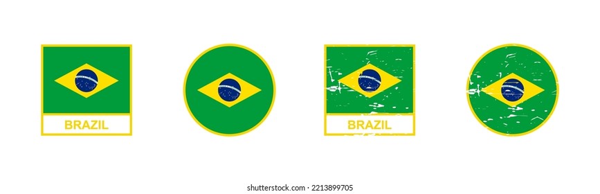 Bandera de Brasil en forma cuadrada y redonda aislada en fondo blanco. Bandera de colección de Brasil. ilustración vectorial