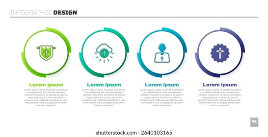 Set Flag with christian cross, Religious in circle, Priest and Christian. Business infographic template. Vector