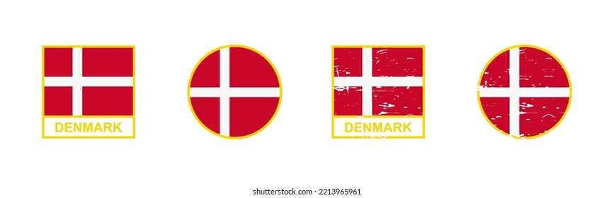 Set of flag of Denmark in square and round shape isolated on white background. vector illustration