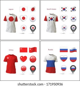 Set of flag designs over white background.