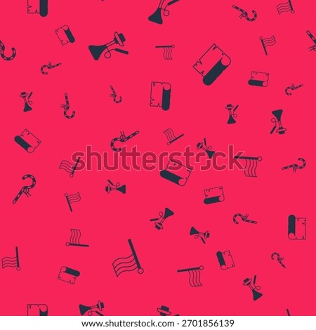 Set Flag Of Egypt, Hookah, Crook and Papyrus scroll on seamless pattern. Vector