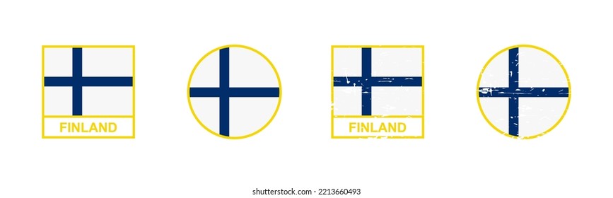 Set of flag of Finland in square and round shape isolated on white background. vector illustration