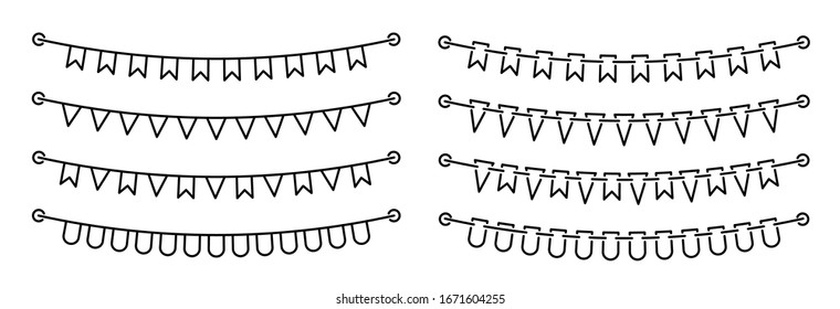 Set flag garland outline in minimalistic style on white background