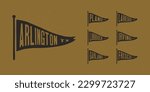 Set flag graphic. Old vintage trendy flag with city of Texas state. Vintage banner with ribbon flag.