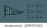 Set flag graphic. Old vintage trendy flag with city of Washington state. Vintage banner with ribbon flag.