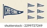Set flag graphic. Old vintage trendy flag with city of Wyoming state. Vintage banner with ribbon flag.
