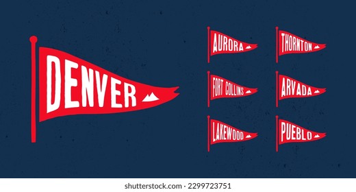 Set flag graphic. Old vintage trendy flag with city of Colorado state. Vintage banner with ribbon flag.