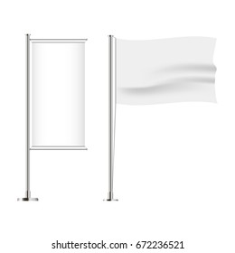 Set of Flag. Horizontal and vertical, wavy and banner flag. Realistic mockup. Vector illustration.