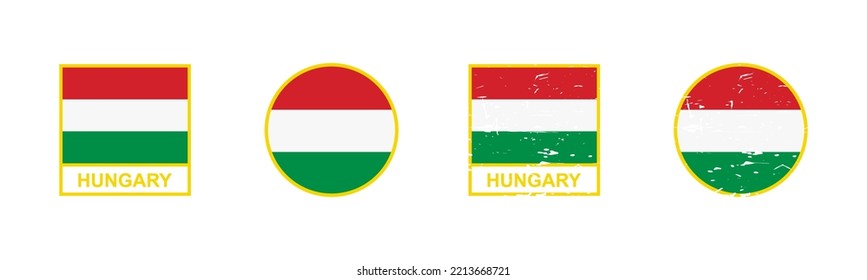 Bandera de Hungría en forma cuadrada y redonda aislada en fondo blanco. ilustración vectorial