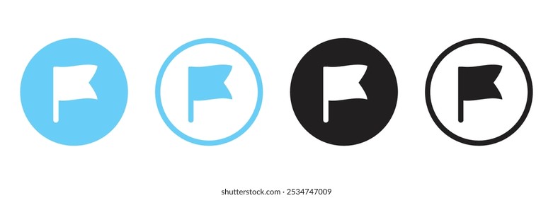 Set of flag icon collection with circle. Waving flag glyph icon. Vector Illustration.