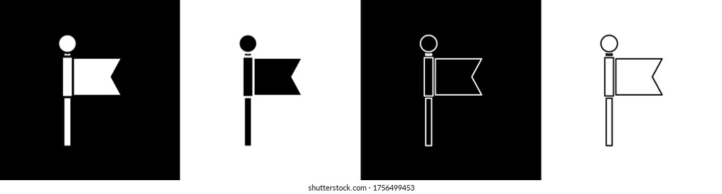 Set Flag Symbol einzeln auf schwarz-weißem Hintergrund. Ortsmarkensymbol.  Vektorgrafik