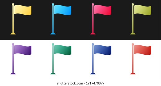 Set Flag icon isolated on black and white background. Location marker symbol. Vector.
