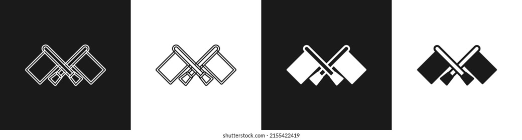 Set Flag icon isolated on black and white background. Location marker symbol.  Vector