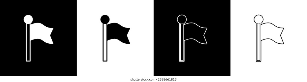 Set Flag icon isolated on black and white background. Location marker symbol.  Vector