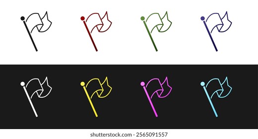 Set Flag icon isolated on black and white background. Victory, winning and conquer adversity concept.  Vector