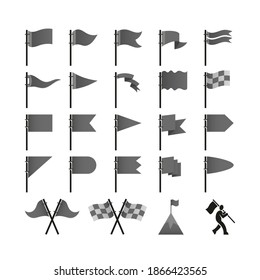 Conjunto de iconos de bandera aislados en fondo blanco, colección de diferentes formas Banners de tela en blanco, tejido ondulado en los postes. Lienzo de carrera controlado, elementos de diseño gráfico. Ilustración vectorial