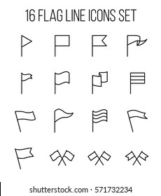 Set of flag icons in modern thin line style. High quality black outline banner symbols for web site design and mobile apps. Simple flag pictograms on a white background.