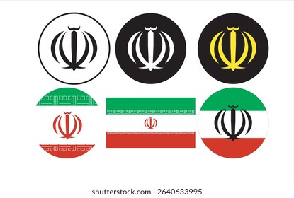 set of Flag of Iran, Emblem of Iran, Iran national flags icon set. Labels with Iran flags. Vector illustration,  