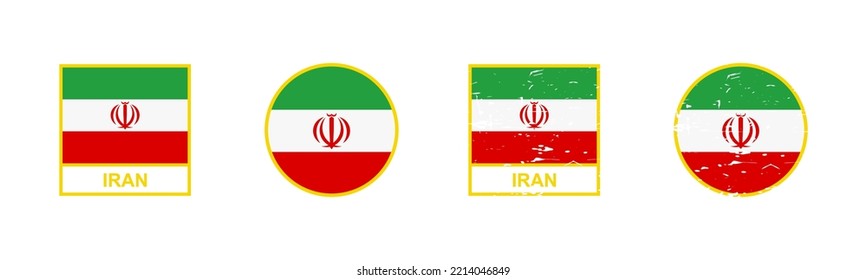 Bandera de Irán en forma cuadrada y redonda aislada en fondo blanco. ilustración vectorial