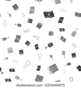 Set Flag of Israel, Gift box, Jewish goblet and Star David necklace on chain on seamless pattern. Vector