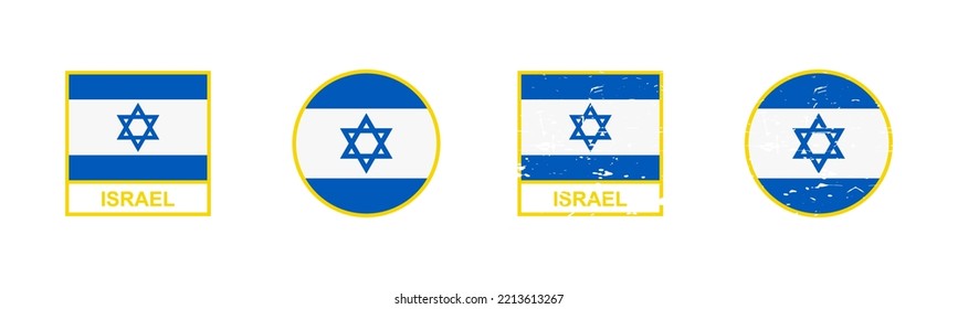 Bandera de Israel en forma cuadrada y redonda aislada sobre fondo blanco. ilustración vectorial