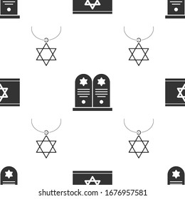 Set Flag of Israel, Tombstone with star of david and Star of David necklace on chain on seamless pattern. Vector